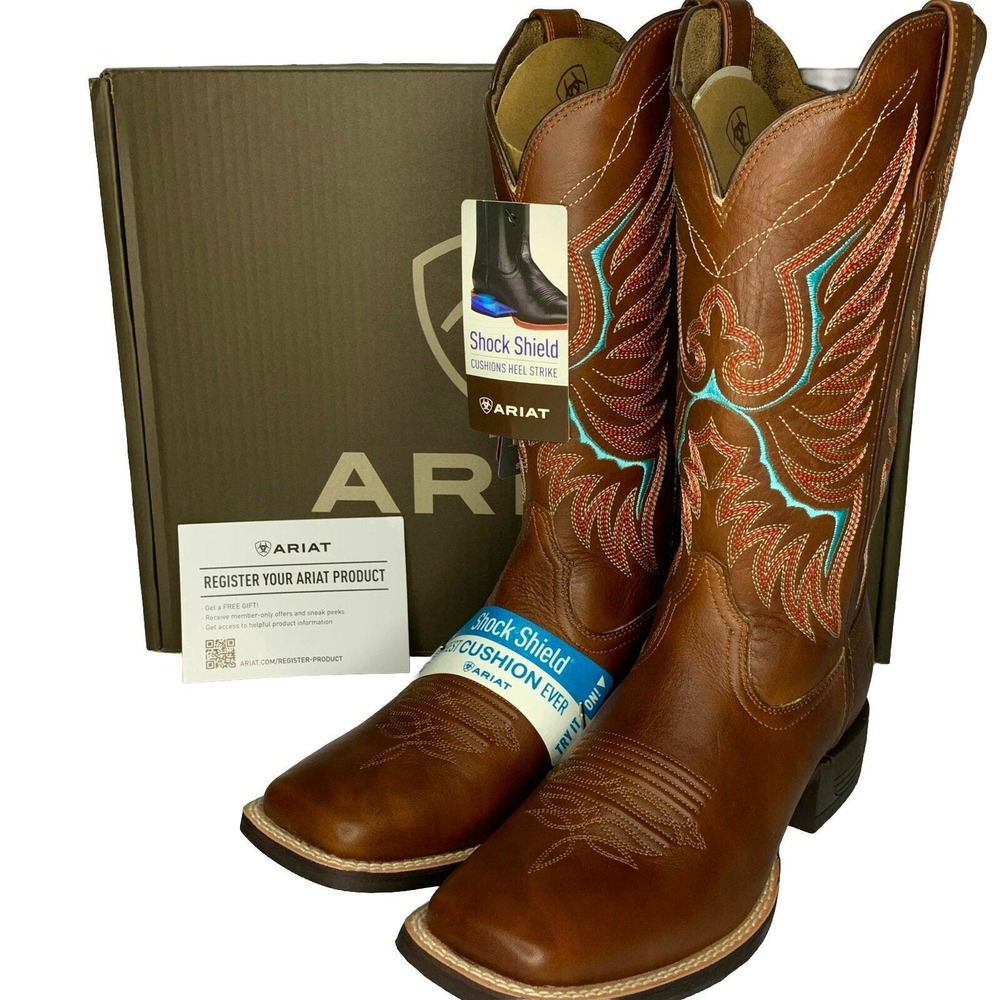 🩵Ariat Womens Rockdale Square Toe Western Boots Brown Leather 1004238🌟
